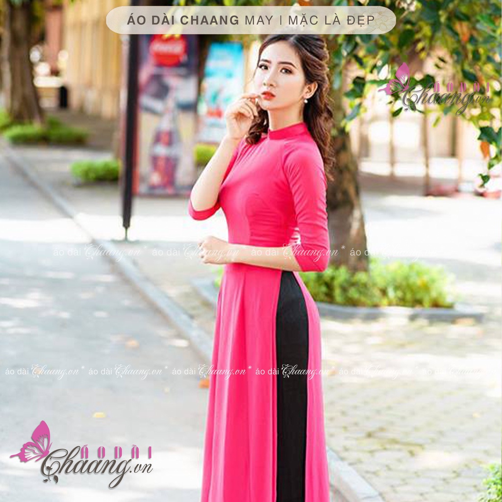 Áo Dài Màu Sen Đỏ Truyền Thống May Sẵn Cổ Vuông Vải Lụa Co Giãn Đẹp