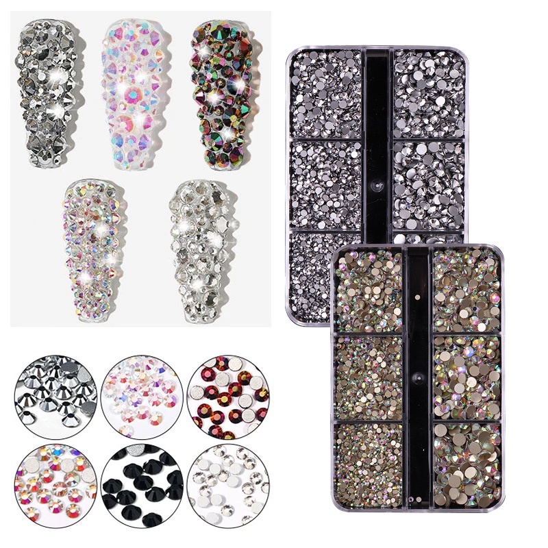 Bộ 6 Hộp Đá Nhiều Màu Sắc Đính Trang Trí Móng Tay