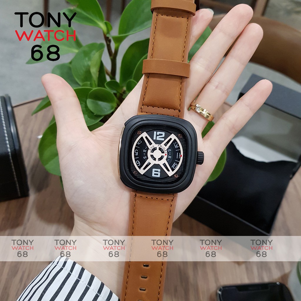 HÀNG NHẬP KHẨU -   Đồng hồ nam Friday dây da mặt vuông đẹp chính hãng chạy pin Tony Watch