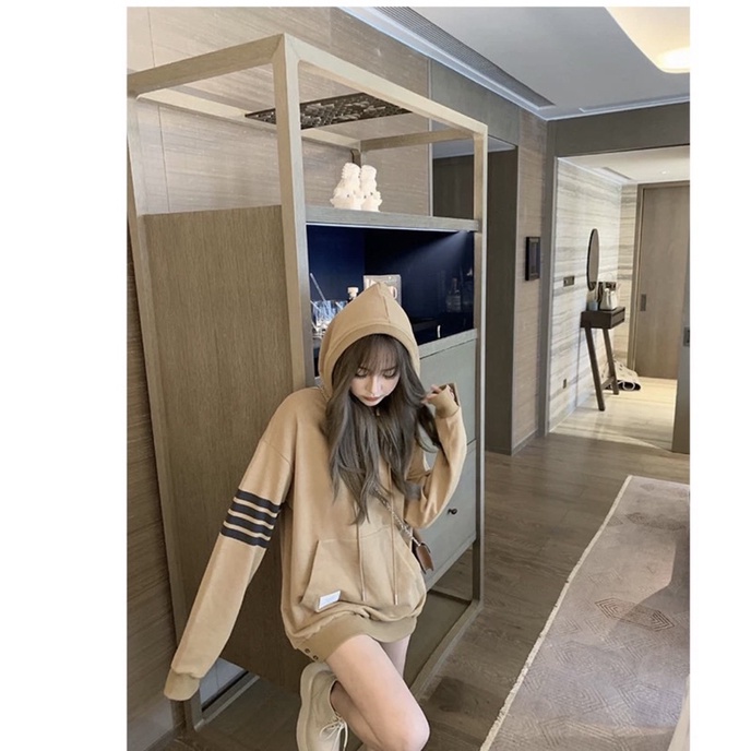 áo khoác hoodie nữ viền 4 sọc tay chỉ 89k