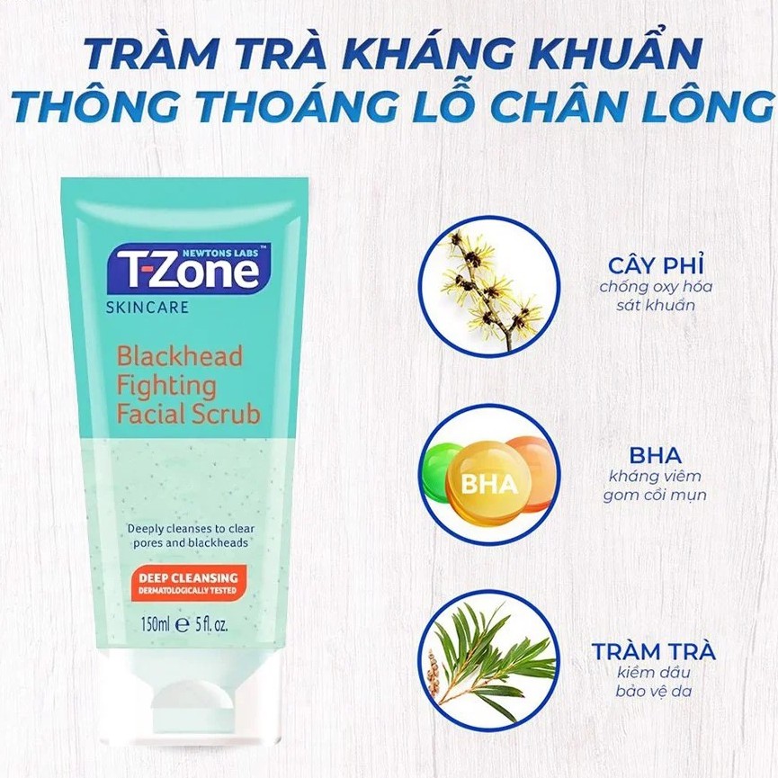 Tẩy Tế Bào Chết T-Zone Blackhead Fighting Facial Scrub 75ml + 150ml (date 23)