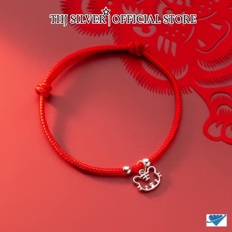 Vòng tay nữ THJ - Vòng tay chỉ đỏ treo charm hổ 2022 nhỏ xinh chuẩn bạc ta