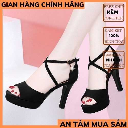 Giày nữ cao gót  dép cao 12p gót nhọn quai chéo cổ chất da lộn thời trang 1989