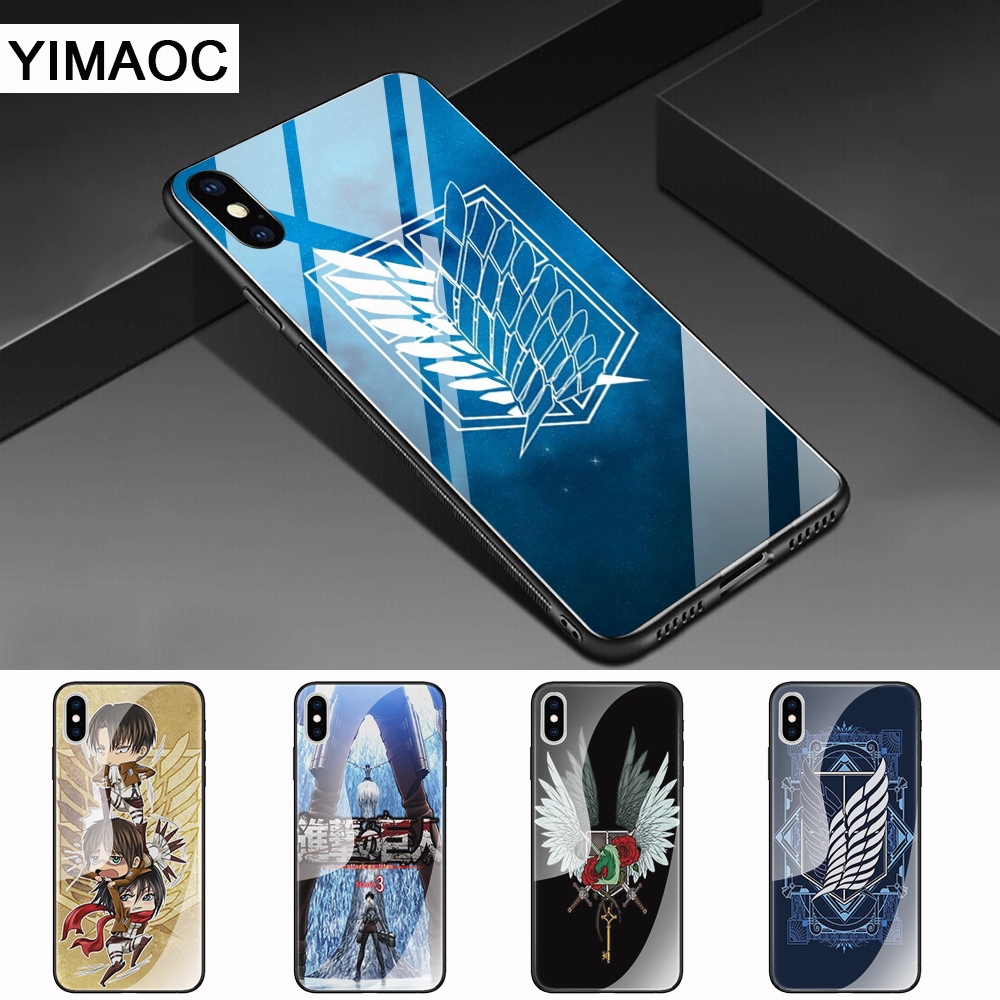 Ốp Điện Thoại Kính Họa Tiết Hoạt Hình Attack on Titan Cho Apple iPhone XR X XS Max 6 6S 7 8 Plus 5 5S SE