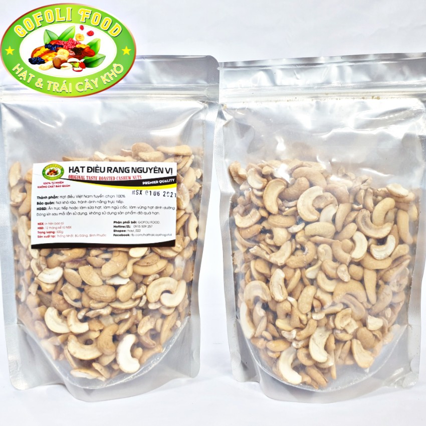 [KHÔNG MUỐI] Hạt điều rang bóc vỏ lụa loại ngon 500g, giòn thơm béo/ NO SALTED Top quality split cashew nuts, delicious