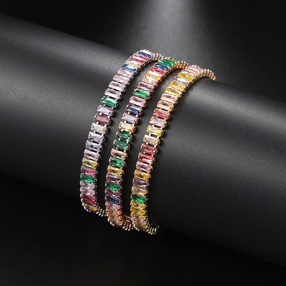 Vòng Tay Đá Zircon Hình Chữ Nhật 2.5 * 5mm Nhiều Màu Sắc Phong Cách Âu Mỹ