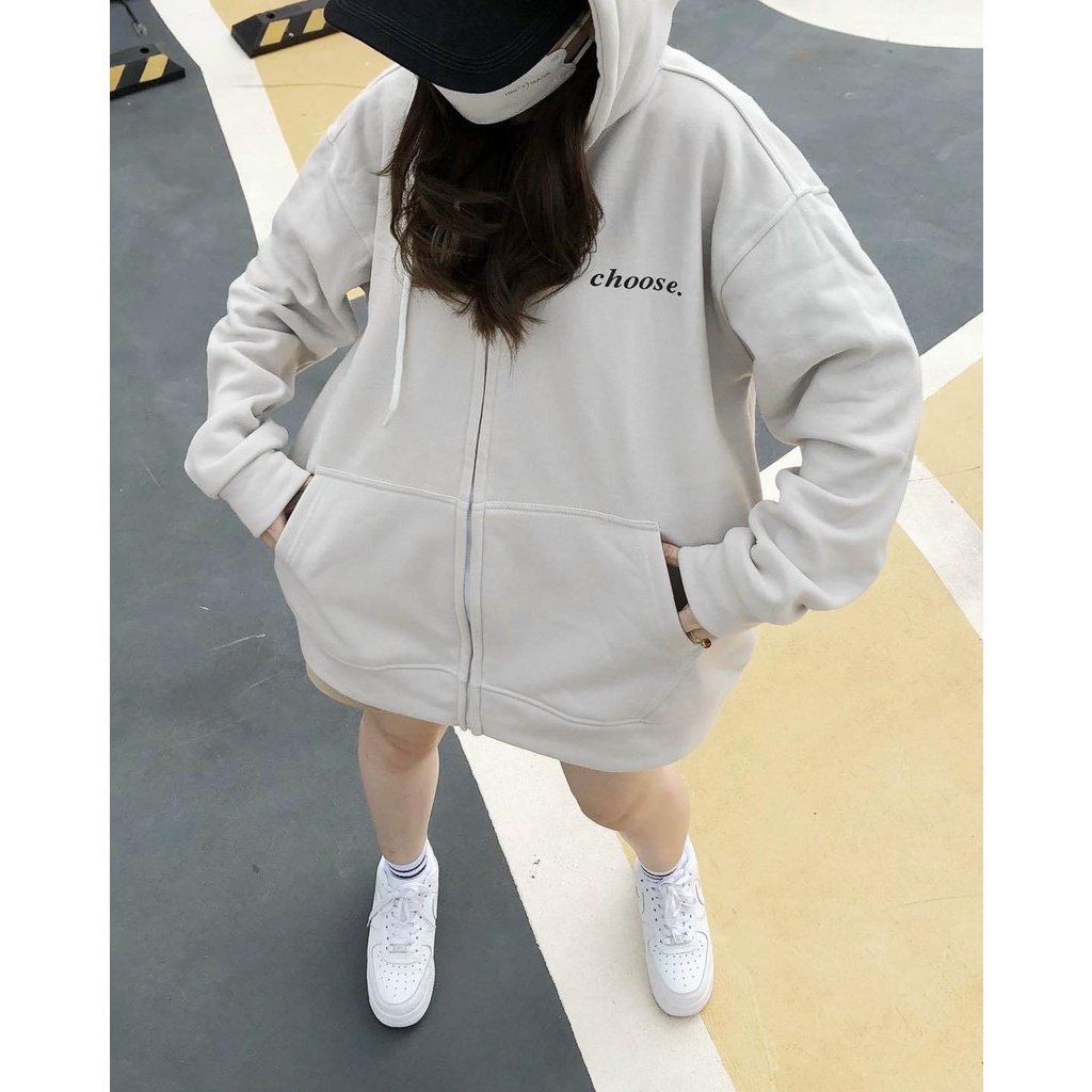 Áo Khoác Nỉ Lót Bông Dây Kéo thêu chữ CHOOSE form rộng ullzang Unisex shopmap