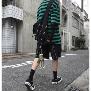 Quần short kaki nam unisex phối zip V