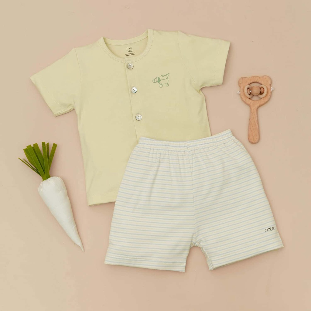 Bộ quần áo cài thẳng cộc cho bé Nous Petit kẻ hai xanh 3M 6M 9M - Monnie Kids