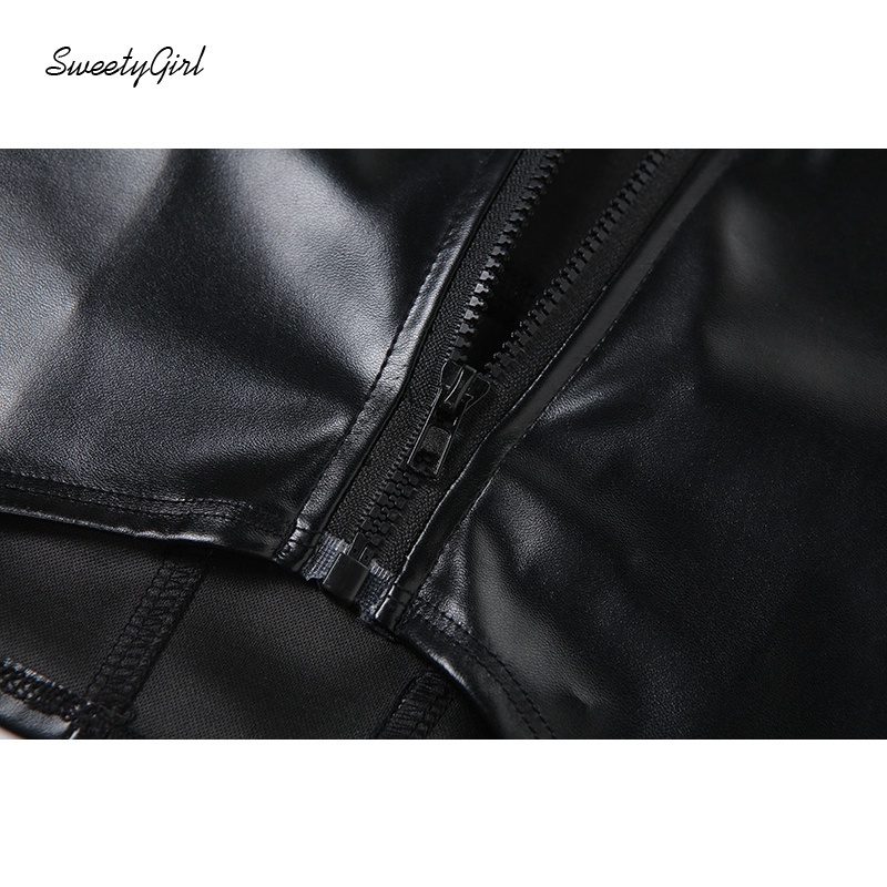 Áo da ba lỗ màu trơn dáng ôm hở lưng phối khóa kéo gợi cảm cá tính cho nữ