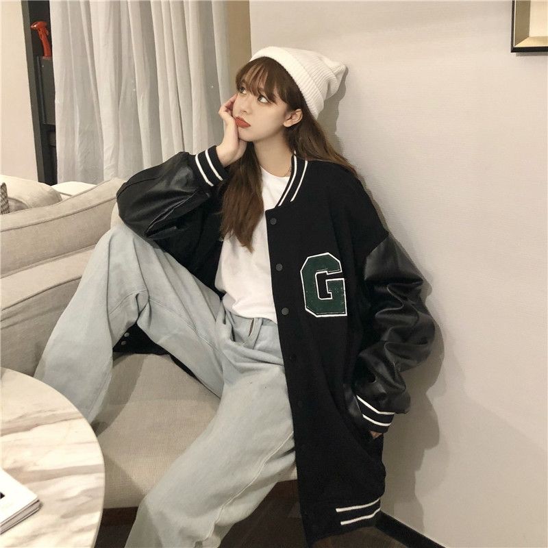 ORDER_ Khoác Bomber Chữ Thêu Phối Tay Da Ulzzang | BigBuy360 - bigbuy360.vn