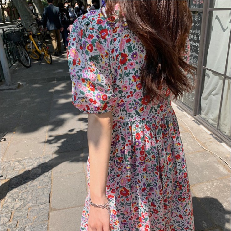 Váy nữ đẹp hàng Quảng Châu kiểu dáng babydoll họa tiết hoa nhí trẻ trung mùa hè