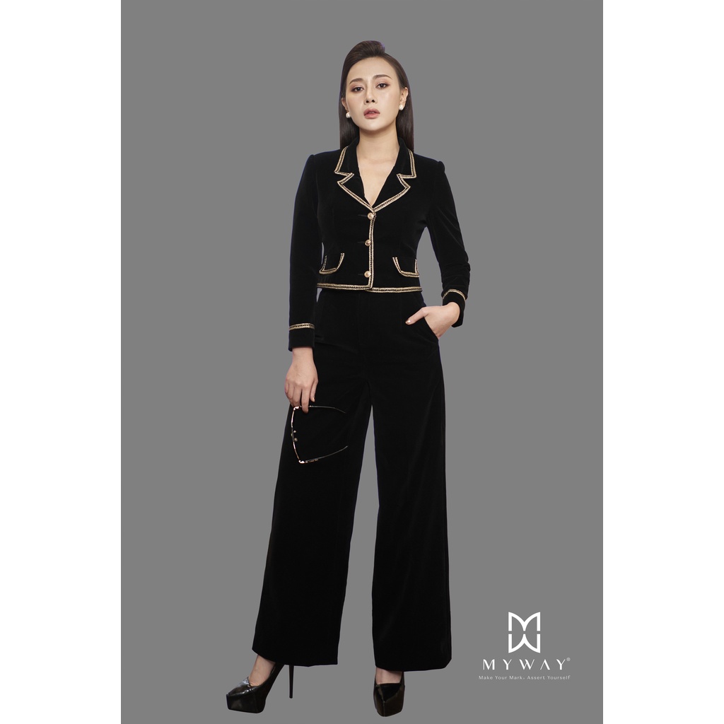Áo Vest Nhung Nữ My Way Croptop Nhung Cổ Vest Sang Trọng 3MVB0207