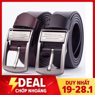 Dây nịt Thắt lưng nam DA BÒ THẬT khóa kim chữ Tặng đinh đục lỗ