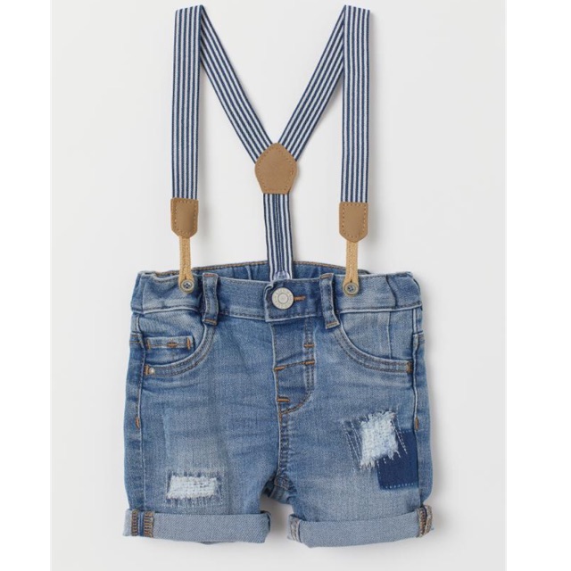 Quần short jean đai yếm cho bé authentic