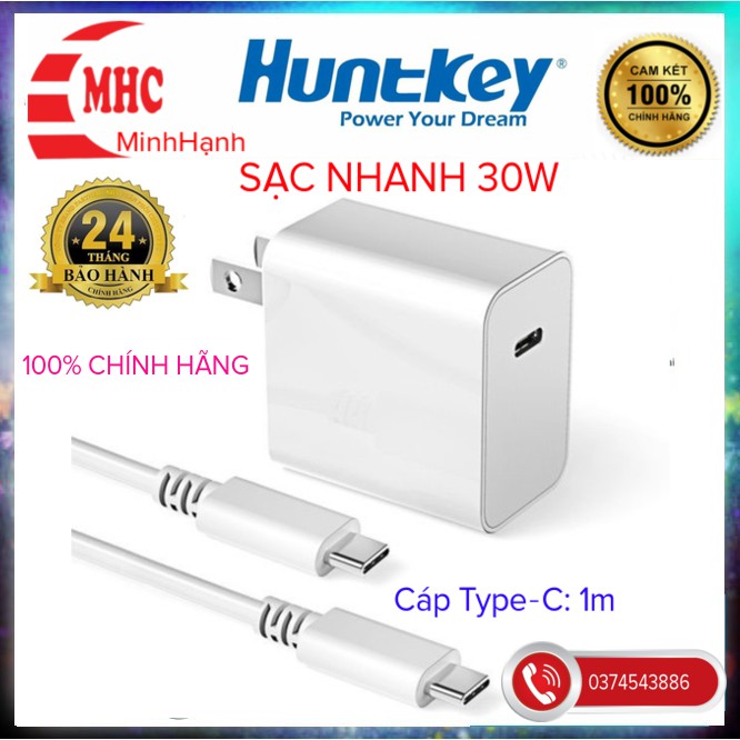 Bộ sạc nhanh Huntkey USB-C 30w 45w chính hãng bh 24 tháng