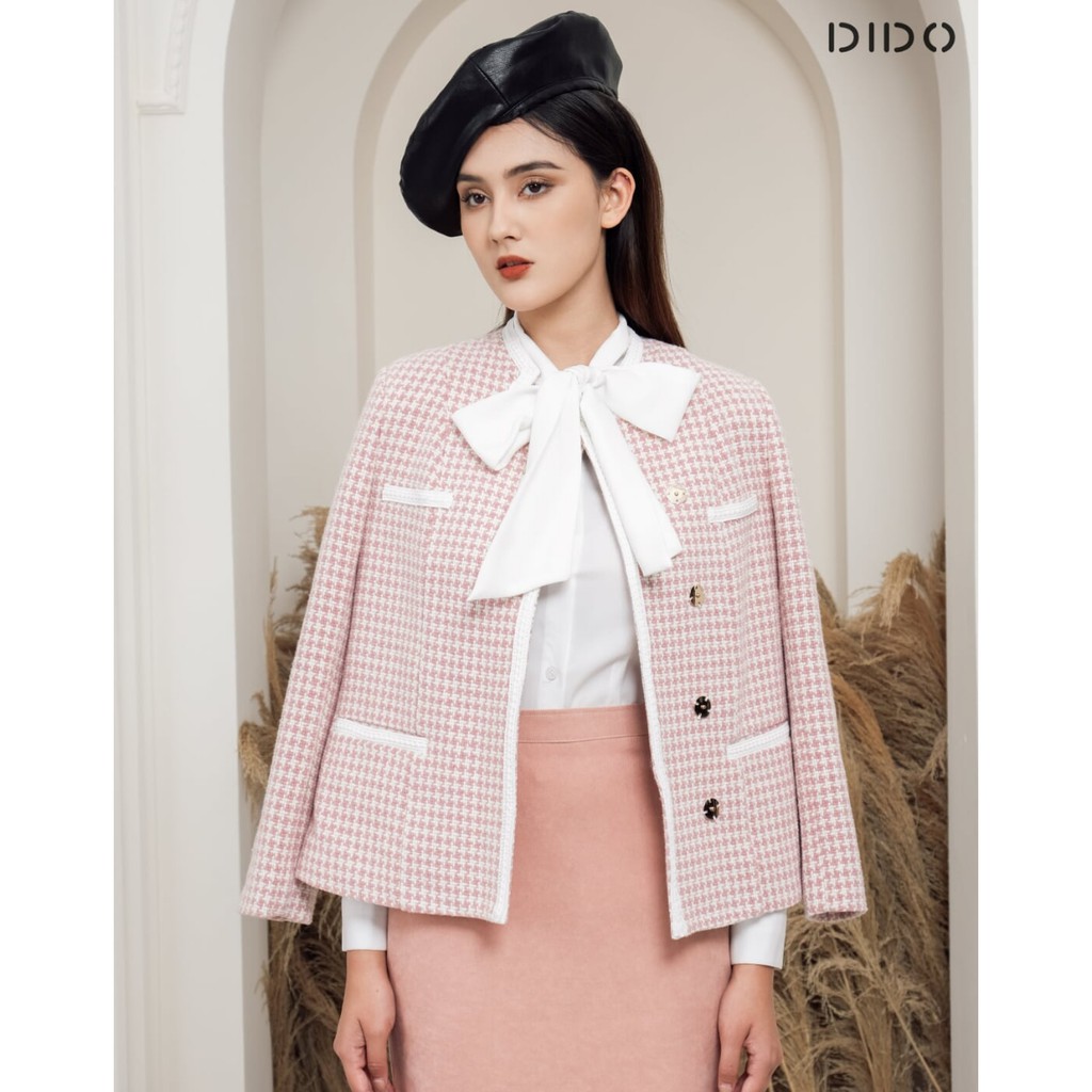 Áo Phối Ren Cổ Nẹp Kẻ Hồng DIDO
