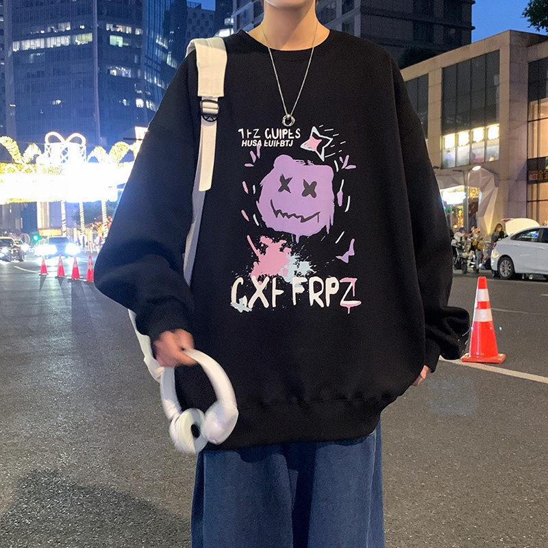 Áo Sweater Cổ Tròn Tay Dài Dáng Rộng In Hoạt Hình Phong Cách Hồng Kông Thời Trang 2022