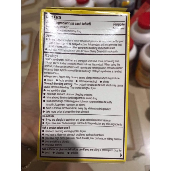hộp đựng Báyer ásprin Low Dose 400 viên
