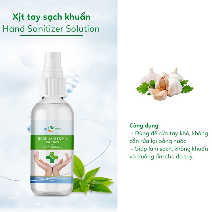 Xịt tay sạch khuẩn hand sanitizer solution biocos 100ml - chiết xuất tỏi - ảnh sản phẩm 5