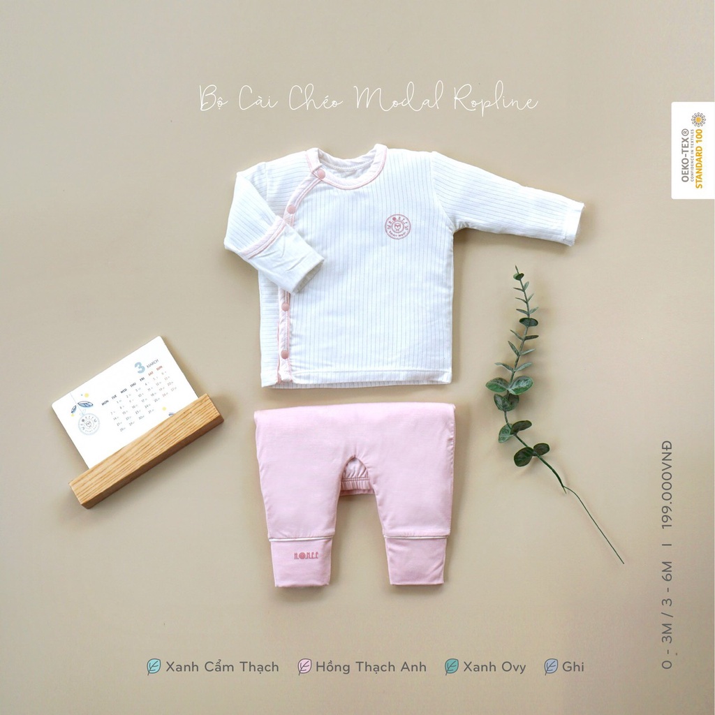 [NEW ITEM] Bộ sơ sinh cài chéo dài tay modal ropline Hrnee (bán rời phụ kiện)