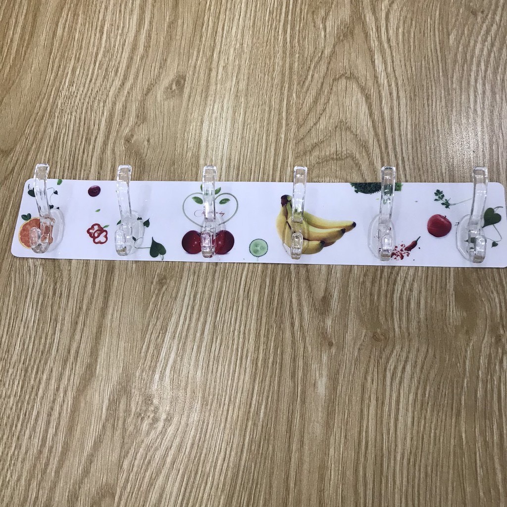 Thanh 6 móc siêu dính 3D,Móc dính 6 nhánh siêu chắc, Móc Treo Quần Áo 6 Móc 3D Hình Hoa quả