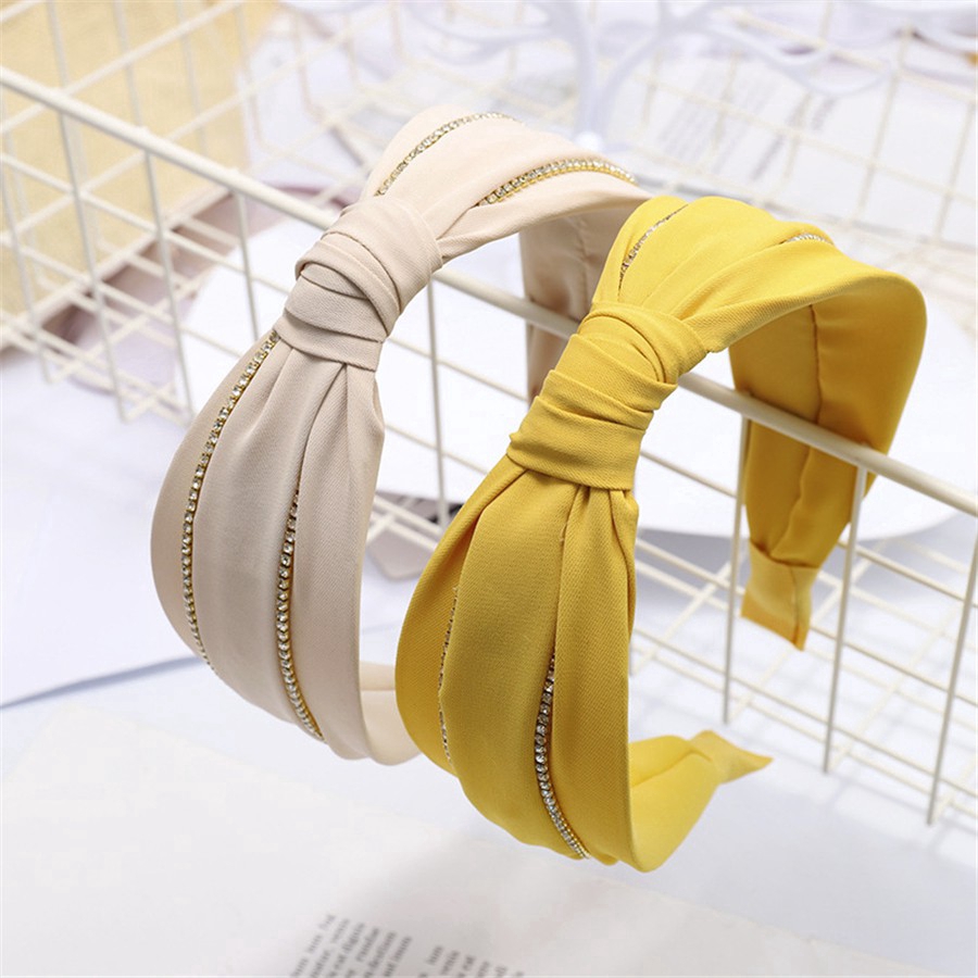 Korean New Wide-brim Fabric Hair Band Luxury Diamond Knotted Headband Temperament Sweet Hair Hoop