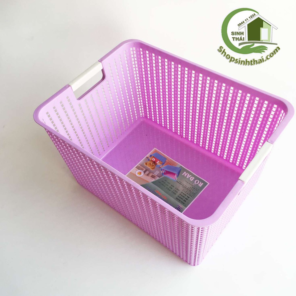 Rổ nhựa vuông đan Việt Nhật - rổ giả mây lớn  36 x 22 x 21cm - màu ngẫu nhiên