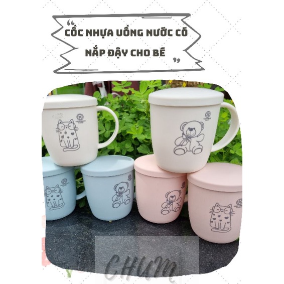 CỐC UỐNG NƯỚC CÓ NẮP ĐẬY IN HÌNH DỄ THƯƠNG CHO BÉ CHUMDECOR A5
