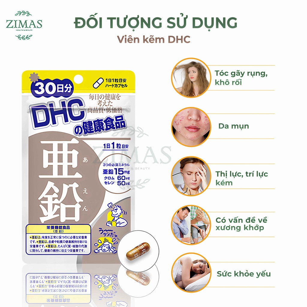 Viên kẽm DHC Nhật Bản đẹp da giảm mụn dưỡng tóc bổ não xương khớp DHC kẽm SIMI