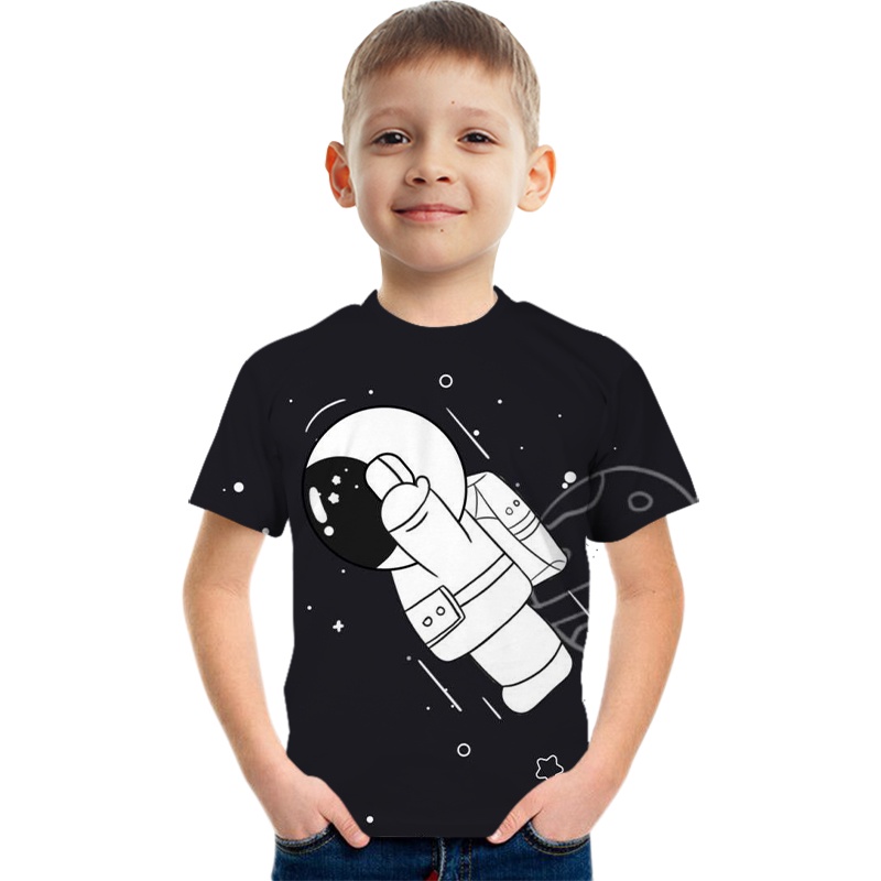 Áo Thun Tay Ngắn In Hình Phi Hành Gia NASA Hoạt Hình 3D Cho Bé Trai 3-14 Tuổi