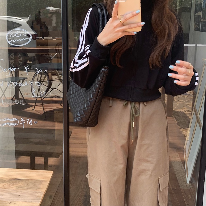 IELGY Túi Xách Đeo Vai Hình Thoi Màu Đen Sức Chứa Lớn Dễ Phối Đồ Cho Nữ