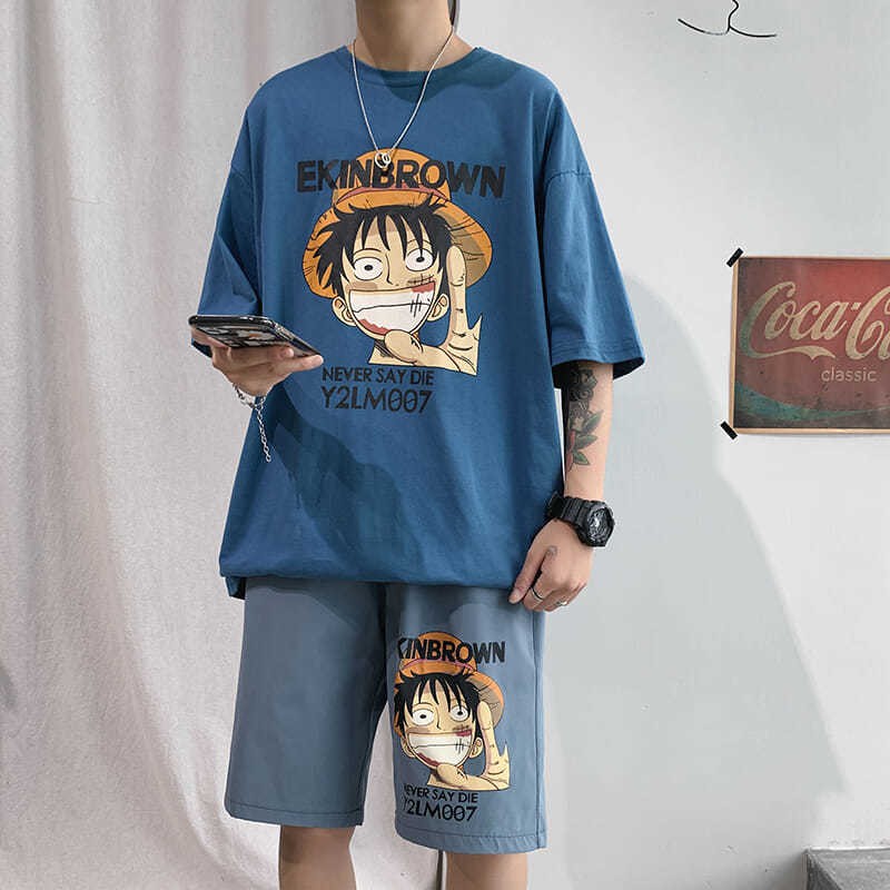 Summer In Anime Thể thao Set Men Tide Mã lớn Tay áo ngắn Áo thun Quần short Quần short nam phù hợp