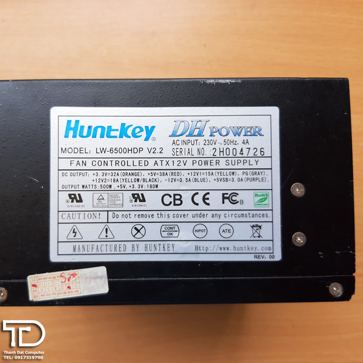 Nguồn máy tính huntkey 500w công suất thực cũ - PSU Huntkey DH Power 500W (LW-6500HDP)