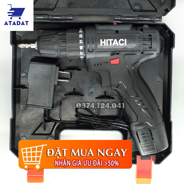 Khoan pin Hitachi 12V - Khoan 2 cấp tốc độ, Lõi đồng - Máy Máy Khoan dùng pin, Máy bắt vít 12V, Đảo chều (bảo hành 6 thá