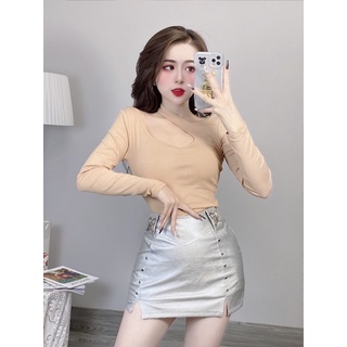 Áo thun nữ dài tay chéo cổ