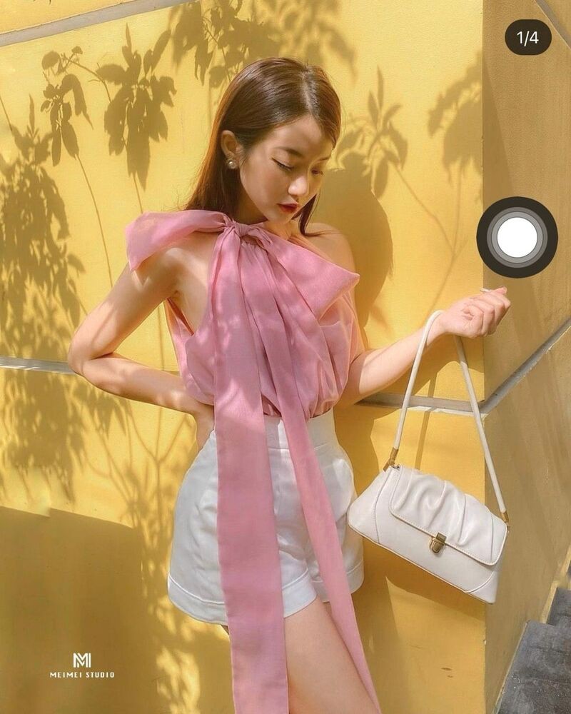 Áo kiểu tơ cổ nơ yếm xuông xinh xắn