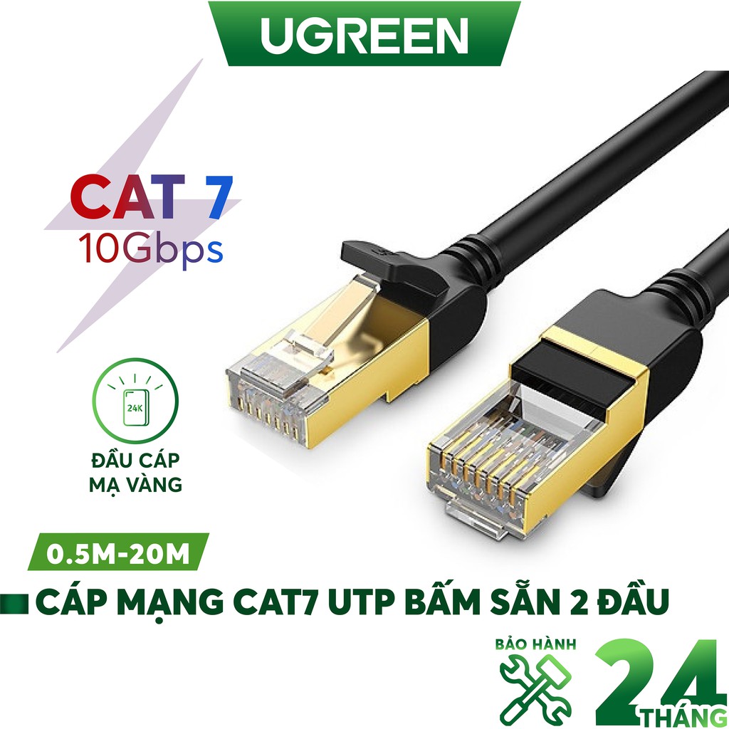 Cáp mạng 2 đầu đúc bọc hợp kim Cat 7 UTP, dạng tròn, dài từ 0.5-20m UGREEN NW107- Hàng phân phối chính hãng