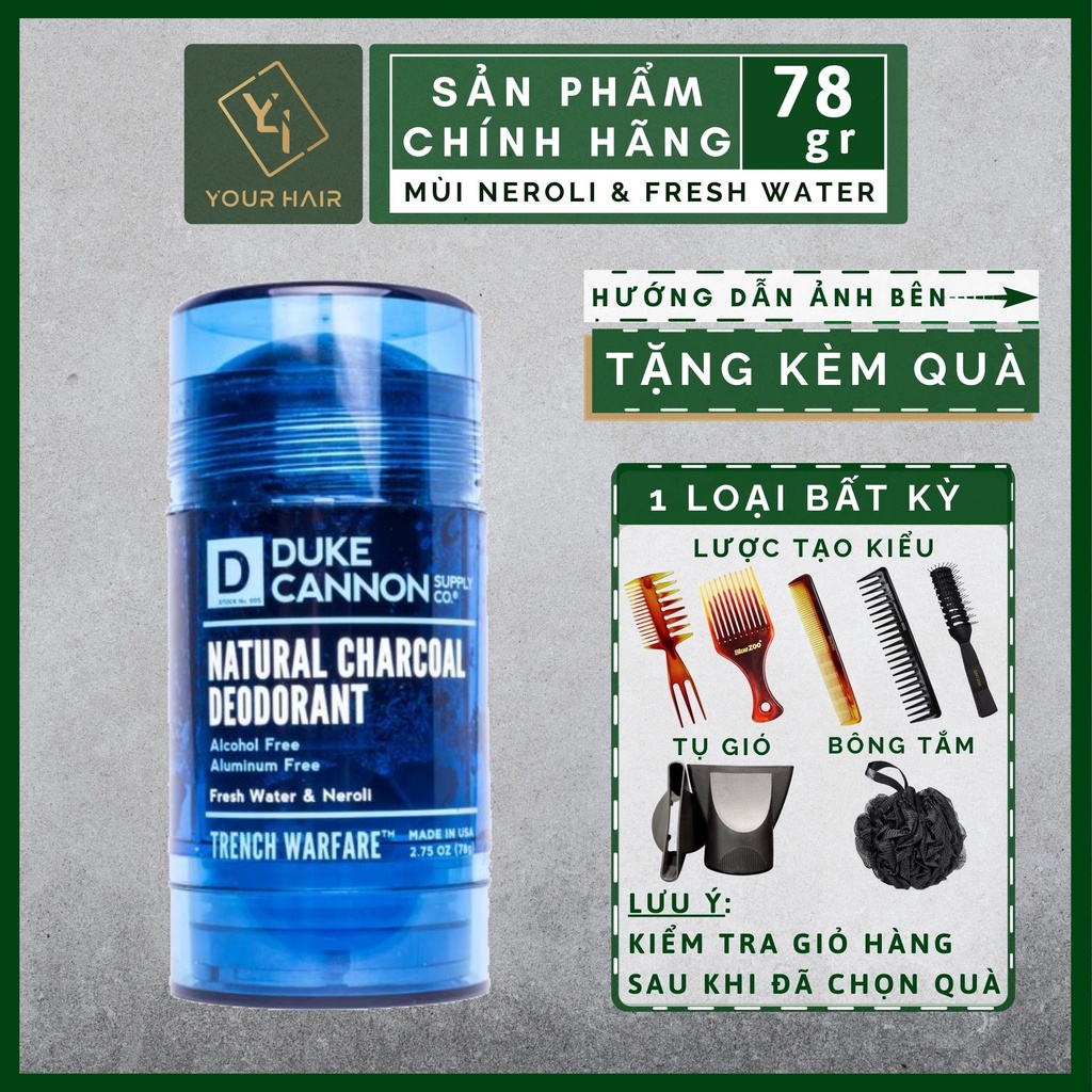Lăn khử mùi Duke Cannon Trench Warfare Natural Charcoal Deodorant - 78g | Hương Cam Neroli &amp; Nước