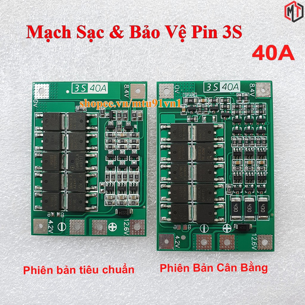 Mạch 3S 12V 40A. Mạch bảo vệ khối pin Lithium ion 3S 18650 26650, Dòng xả cao ổn định