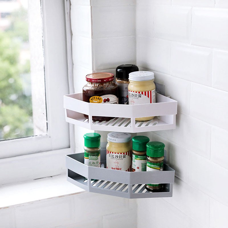 Kệ góc dán tường HOMEK, kệ nhà tắm dính tường chịu lực 6 kg, kệ nhà bếp sang trọng chắc chắn