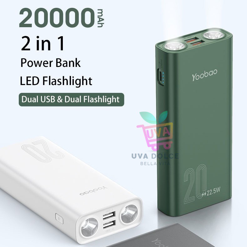 Sạc Dự Phòng 20000mAh Yoobao L20 Siêu Bền Tích Hợp 2 Đèn Led Siêu Sáng [Bảo Hành Chính Hãng]