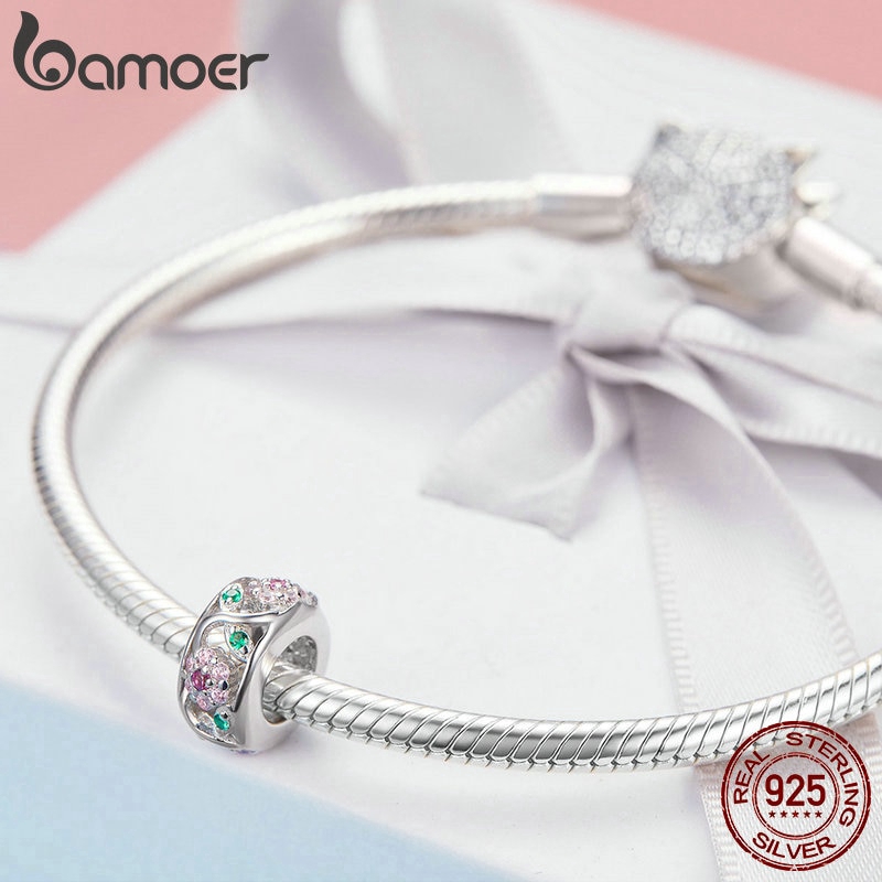 Hạt charm Bamoer bạc 925 đính đá hình cây hoa xinh xắn