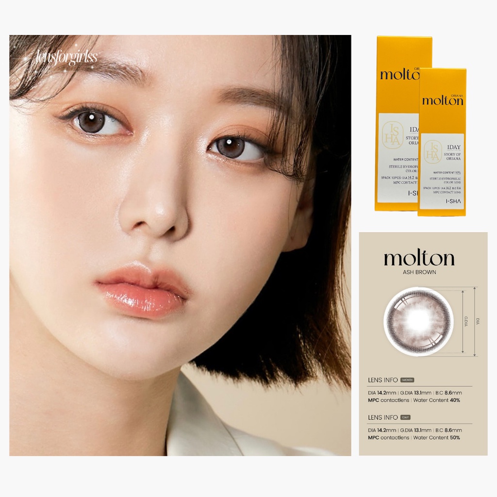 Kính áp tròng 1 NGÀY MOLTON ASH BROWN chính hãng ISHA I Lens cận