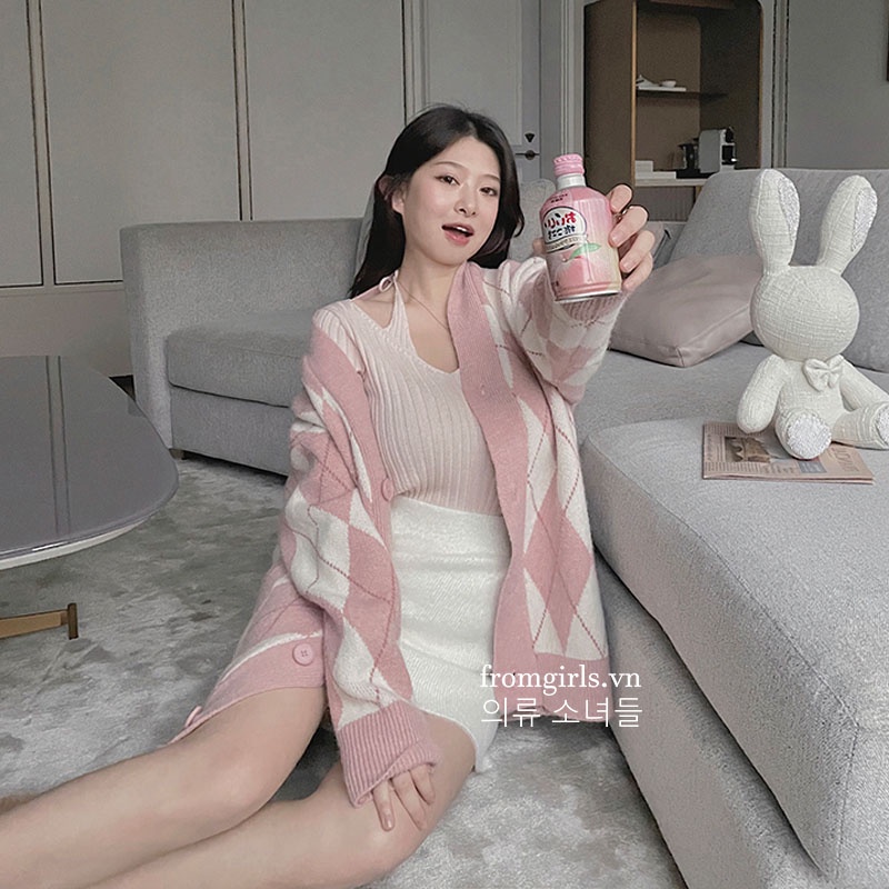 Áo len cardigan kẻ trám có túi hai bên dài tay, áo khoác len mỏng cardigan họa tiết trám ulzzang Hàn Quốc - AL25