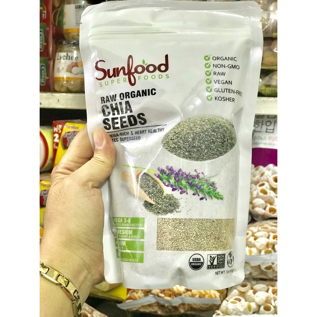 Hạt Chia trắng hữu cơ Sunfood 454g (Peru - Nam Mỹ) (Date 9/2020)