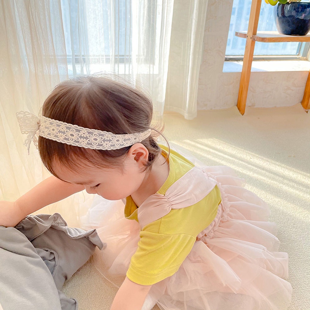 Băng đô/Kẹp tóc vải ren thắt nơ phong cách Hàn Quốc thời trang mùa hè dễ thương cho bé gái