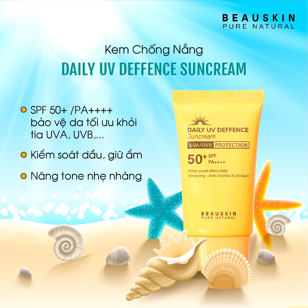 Kem Chống Nắng BEAUSKIN Daily Deffence Sun Cream 50ml SPF 50+ PA++++, Nâng Tone, Kiềm Dầu Hiệu Quả - BSSC0200210