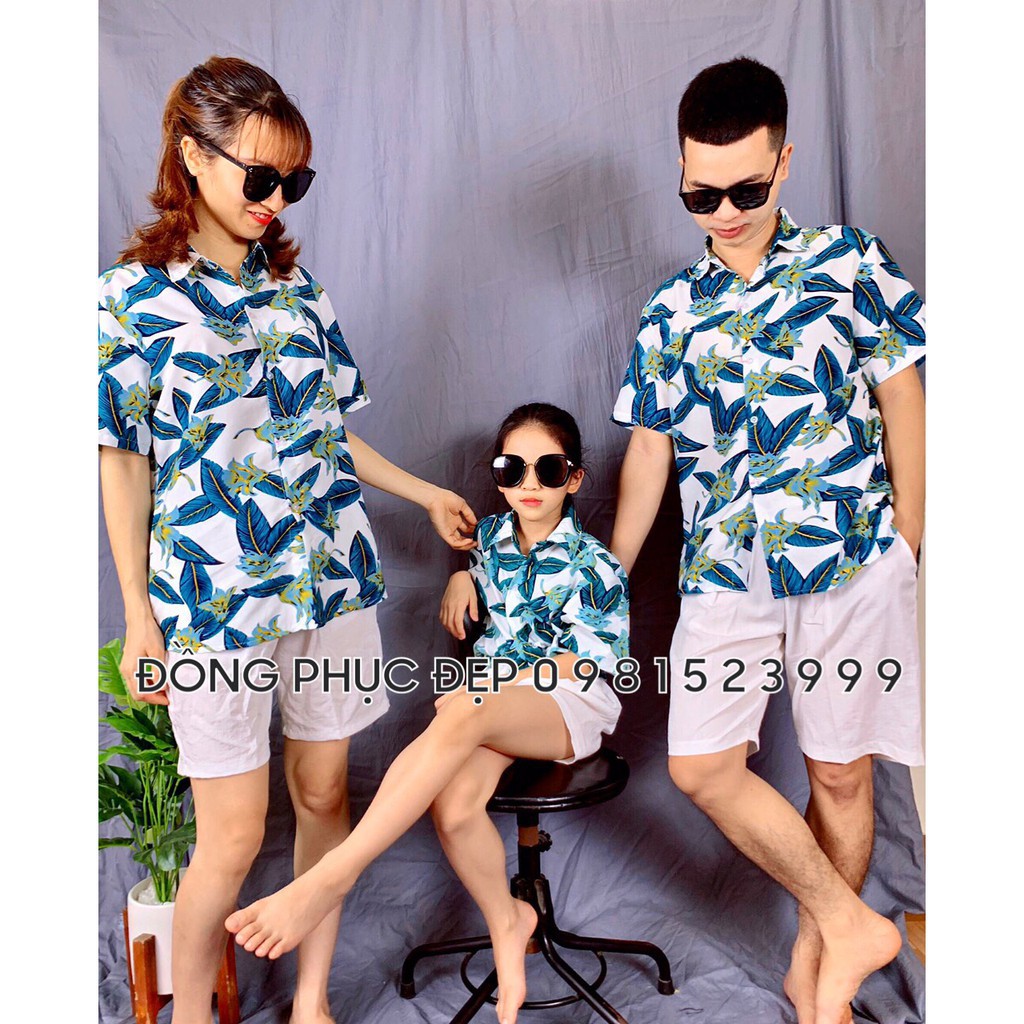 [SALE LẺ=SỈ] Áo sơ mi nhóm lớp đi biển, sơ mi họa tiết hawaii hoa lá, sơ mi đôi nam nữ cực đẹp vải Kate Thái cao cấp ་