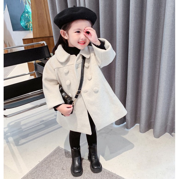 Áo khoác IQ ANGEL len dày hai hàng nút cài trước ngực thời trang mùa xuân xinh xắn dành cho bé gái